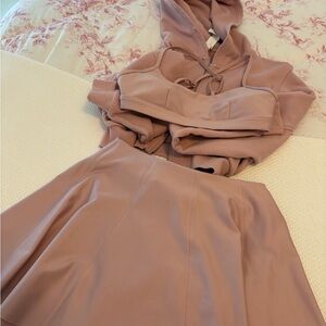 ALO Yoga Dusty Rose Skirt Set - Crop Top, Hoodie & Flared Skirt